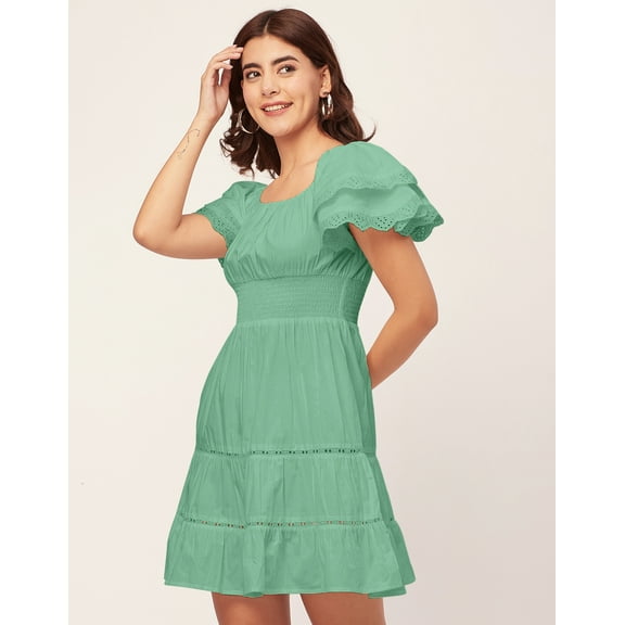 Moomaya Chic Cotton Dress For Women, Short Layered Sleeve Tiered Summer Dress