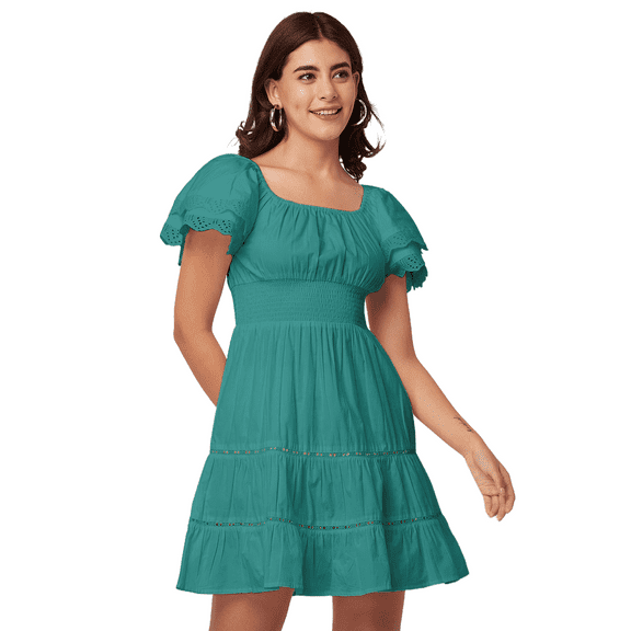 Moomaya Chic Cotton Dress For Women, Short Layered Sleeve Tiered Summer Dress