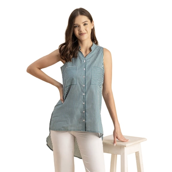 Moomaya Chic Cotton Sleeveless High-Low Top - Versatile Women's Summer Blouse