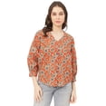 thumbnail image 1 of Moomaya Chic Printed V Neck Cotton Shirt - 3/4 Sleeves Regular Fit Casual Top, 1 of 9