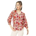 thumbnail image 1 of Moomaya Chic Printed V Neck Cotton Shirt - 3/4 Sleeves Regular Fit Casual Top, 1 of 9
