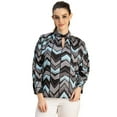 thumbnail image 1 of Moomaya Chic Stripe Folded Band Neck Top - Long Sleeves, Regular Fit Office Wear, 1 of 9