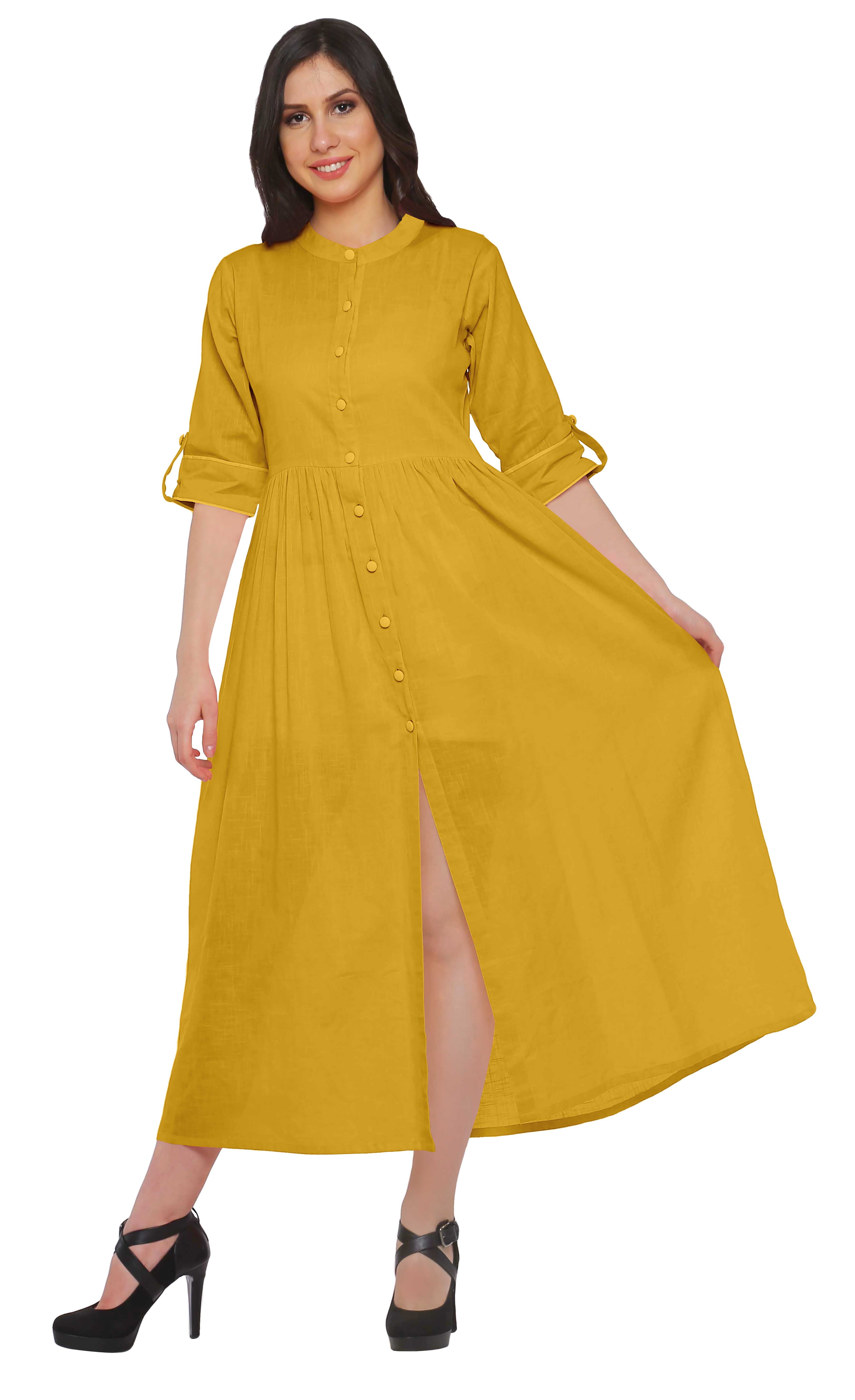 Moomaya Women's Cotton Slub Shift Dress - 3/4 Sleeve, Boat Neck, With Pockets, Printed Summer Dress