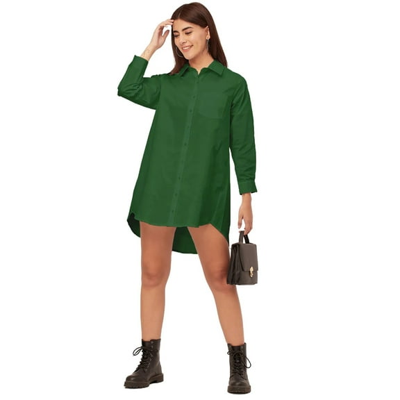 Moomaya Classic Solid Cotton Shirt Dress - Long Sleeves, Everyday Casual Wear