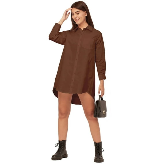 Moomaya Classic Solid Cotton Shirt Dress - Long Sleeves, Everyday Casual Wear