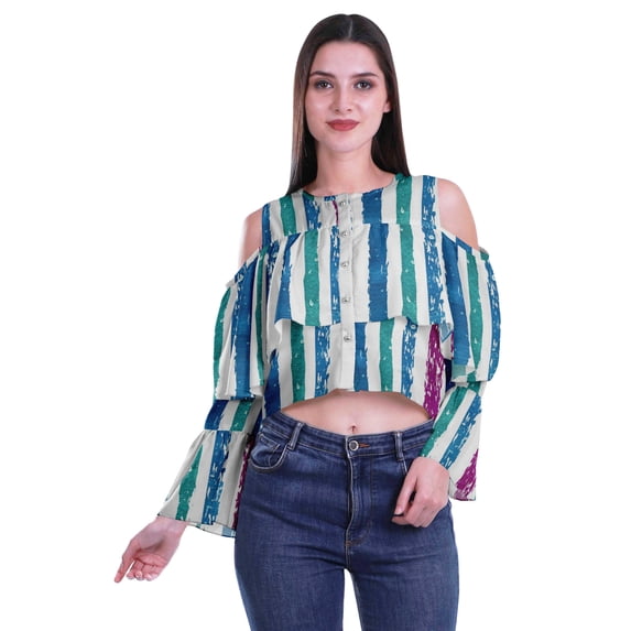 Moomaya Cold Shoulder Tops Shirts For Women Button Down Long Ruffle Sleeve Top