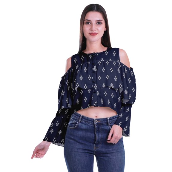 Moomaya Cold Shoulder Tops Shirts For Women Button Down Long Ruffle Sleeve Top