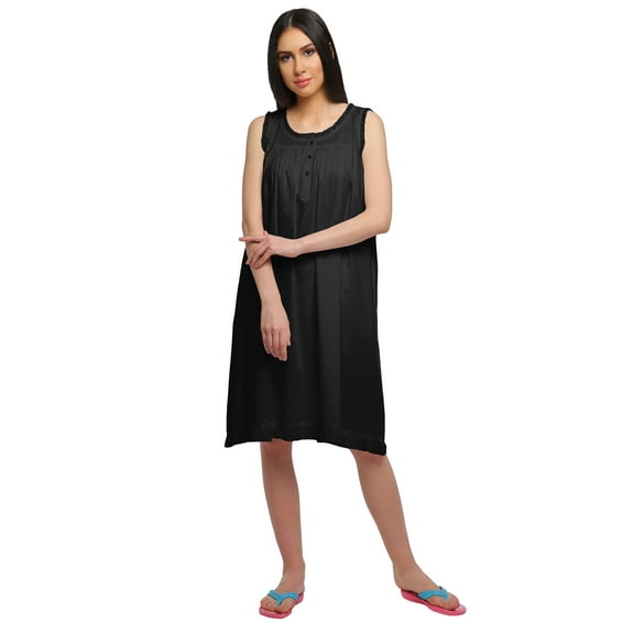 Moomaya Cotton A-Line Sleepwear For Ladies Round Neck Button Placket Nightdress