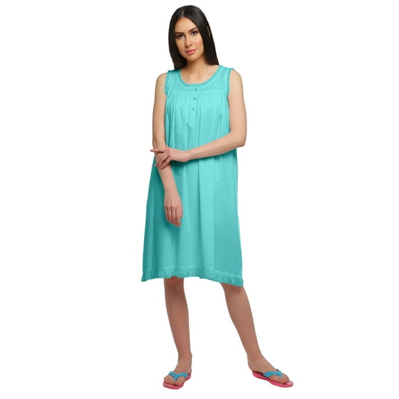 Moomaya Cotton A-Line Sleepwear For Ladies Round Neck Button Placket Nightdress