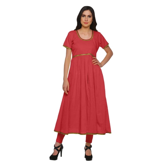 Moomaya Cotton Dress For Women Casual Summer Front Slit Solid Short Sleeve Kurta