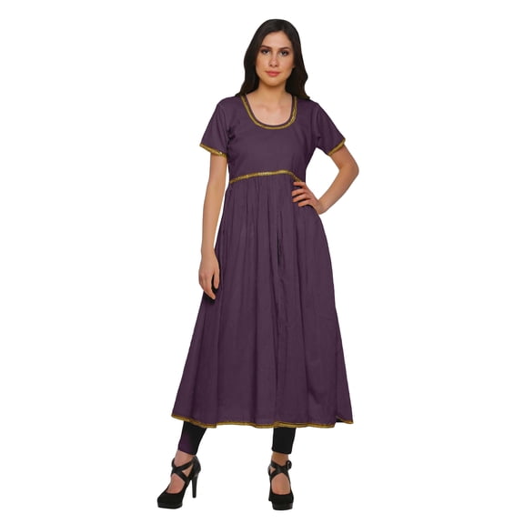 Moomaya Cotton Dress For Women Casual Summer Front Slit Solid Short Sleeve Kurta