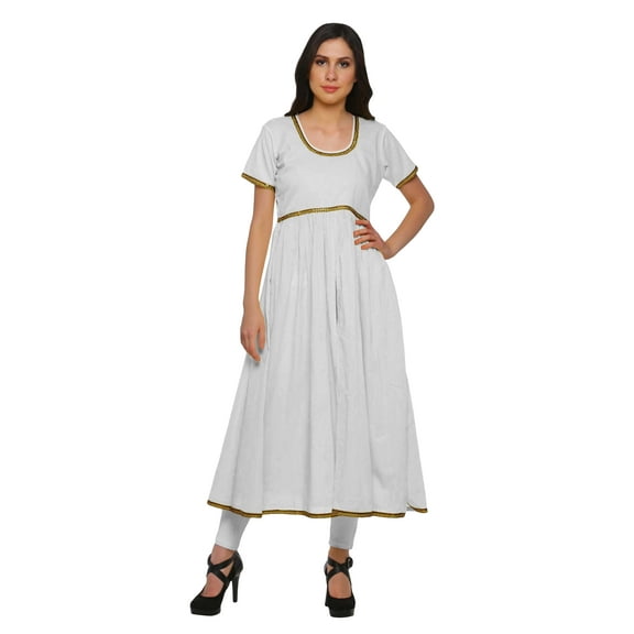 Moomaya Cotton Dress For Women Casual Summer Front Slit Solid Short Sleeve Kurta
