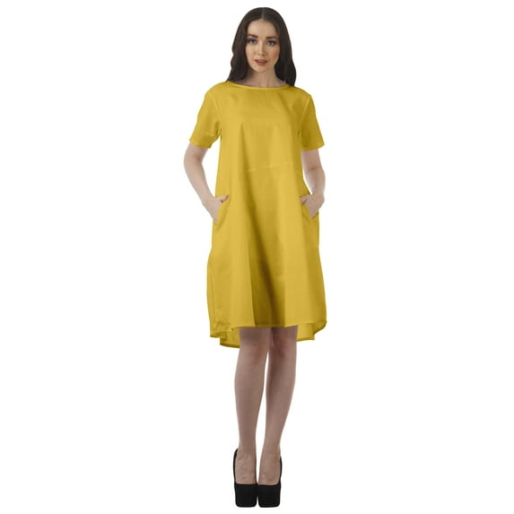 Moomaya Cotton Flex Tunic Dresses Women Short Sleeve Casual Summer Clothing