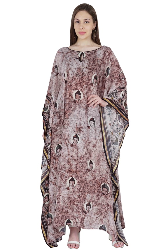 Cotton Kaftan Cover Up Printed Kimono Sleeve Long Maxi Caftan Loungewear