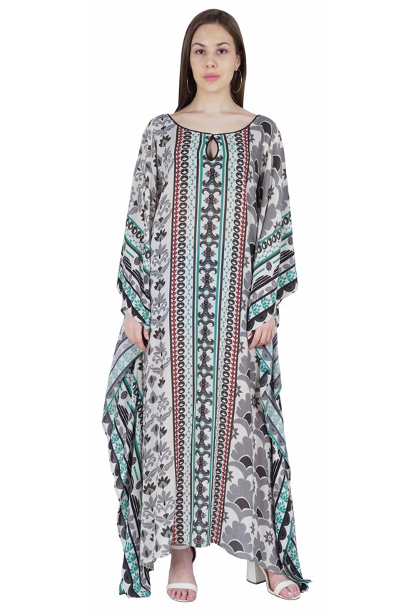 Cotton Kaftan Cover Up Printed Kimono Sleeve Long Maxi Caftan Loungewear