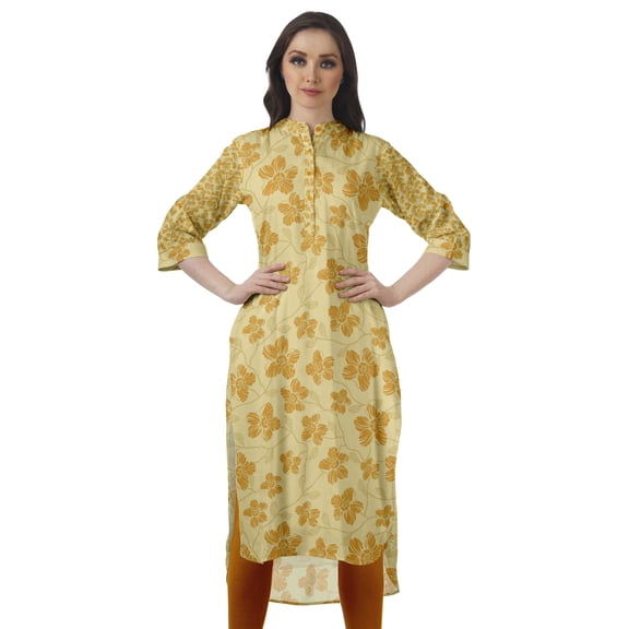 Moomaya Cotton Knee Length Kurta Summer Printed Roll Up Sleeves Kurtis For Women