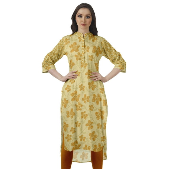 Moomaya Cotton Knee Length Kurta Summer Printed Roll Up Sleeves Kurtis For Women