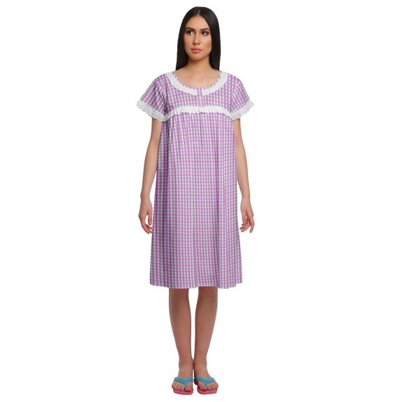 Moomaya Cotton Lace Neckline Sleepwear For Ladies Round Neck Womens Nightdress