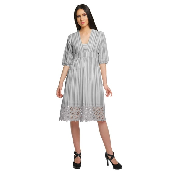 Moomaya Cotton Ladies Printed Midi Evening Casual Dress With Lace Summer Wear