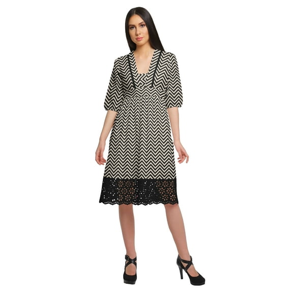 Moomaya Cotton Ladies Printed Midi Evening Casual Dress With Lace Summer Wear