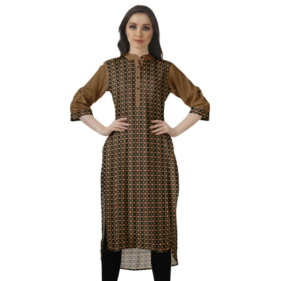 Moomaya Cotton Mandarin Collar Kurti For Women Knee Long Printed Plus Size Dresses