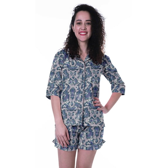 Moomaya Cotton PJ Sets With Shorts 2 Piece Nightwear Shorts Set Sleepwear For Women