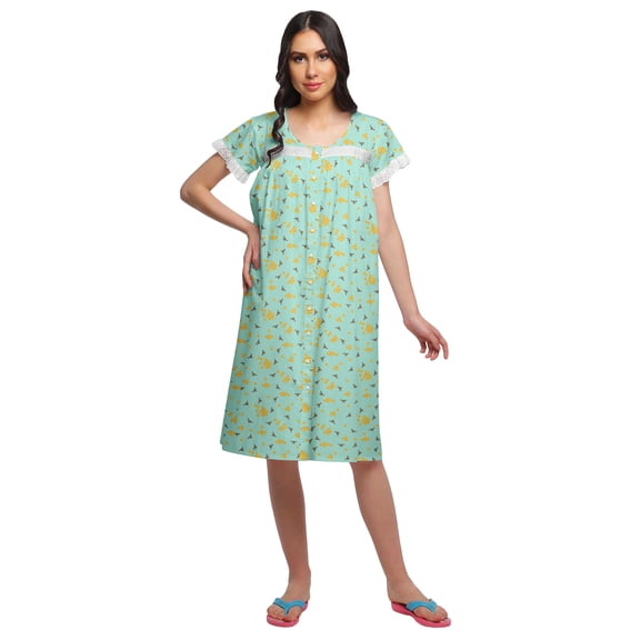 Moomaya Cotton Poplin Button Down Nightdress For Women Printed Nursing Nightwear