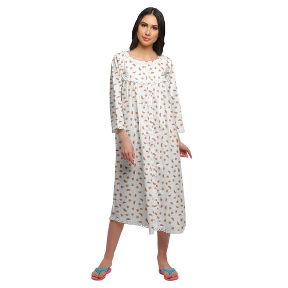 Moomaya Cotton Printed Button Down Nightdress For Women Nursing Night Gown