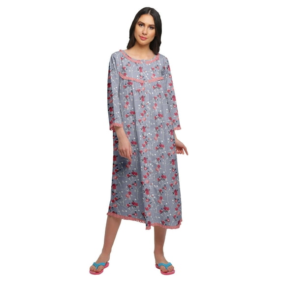 Moomaya Cotton Printed Button Down Nightdress For Women Nursing Night Gown