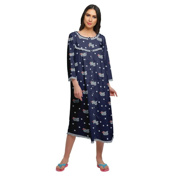 Moomaya Cotton Printed Button Down Nightdress For Women Nursing Night Gown