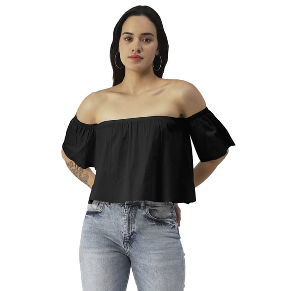 Moomaya Cotton Printed Off-Shoulder Top, Summer Wear Crop Top For Women