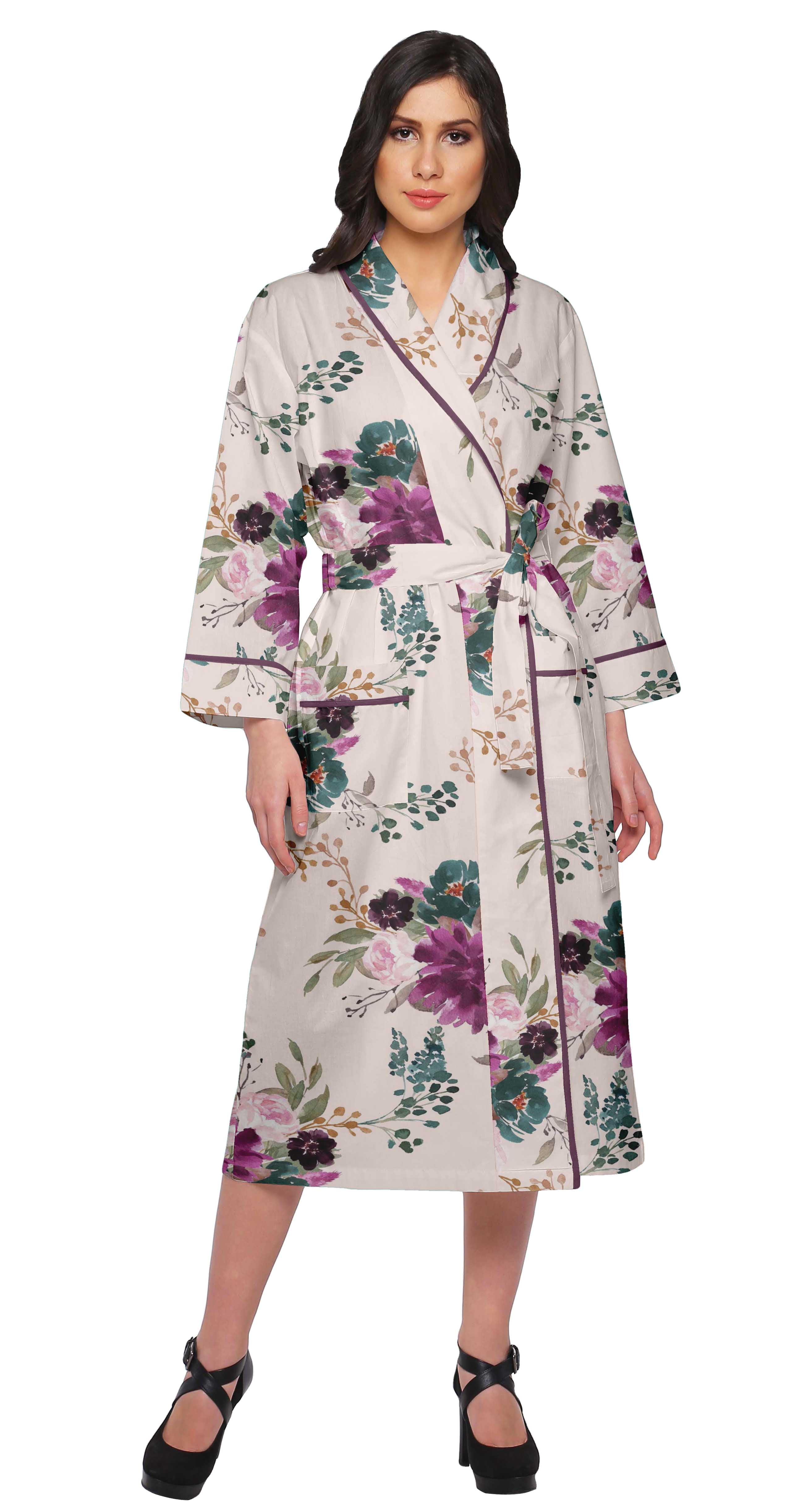 Moomaya Cotton Robe Women Long Printed Cotton Crossover Summer ...