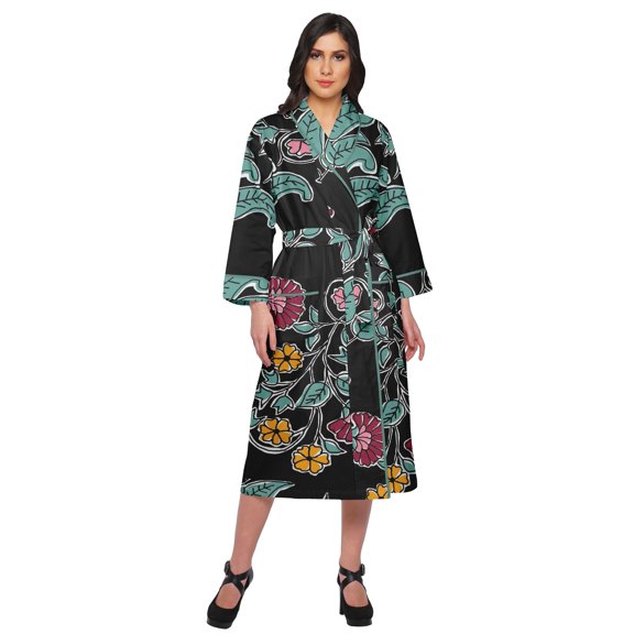 Moomaya Cotton Robe Women Long Printed Cotton Crossover Summer Bathrobes