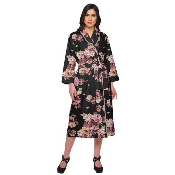 Moomaya Cotton Robe Women Long Printed Cotton Crossover Summer Bathrobes