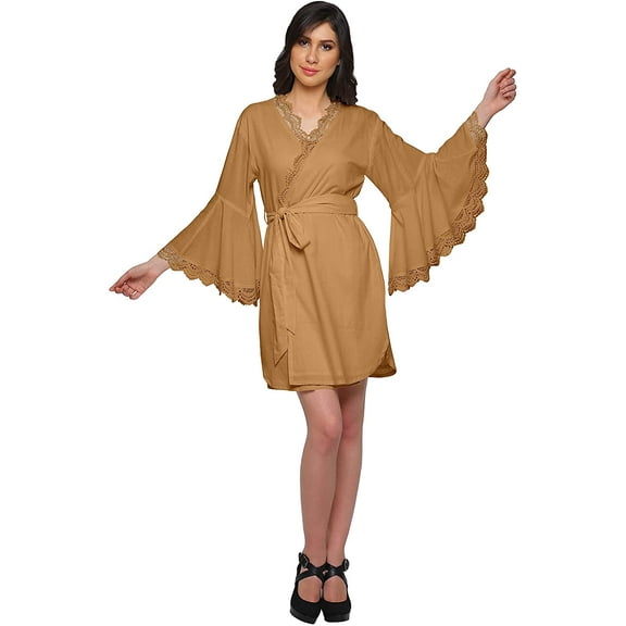 Moomaya Cotton Short Solid Bell Sleeves Robe For Women Bridesmaid Robe Bathrobes