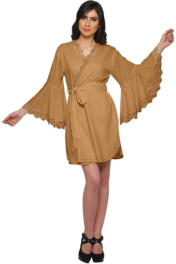 Cotton Short Solid Bell Sleeves Robe For Women Bridesmaid Robe Bathrobes