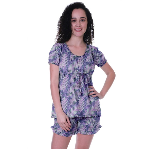 Moomaya Cotton Sleepwear For Women 2 Piece Nightwear Shorts Set, PJ Sets With Shorts