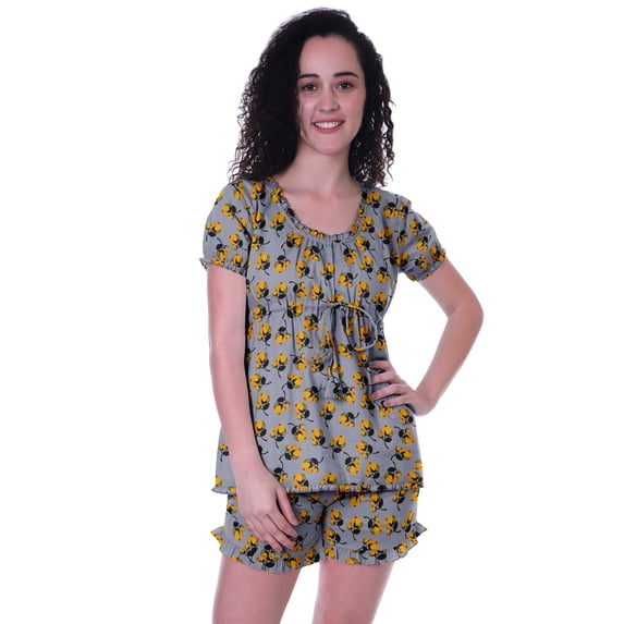 Moomaya Cotton Sleepwear For Women 2 Piece Nightwear Shorts Set, PJ Sets With Shorts