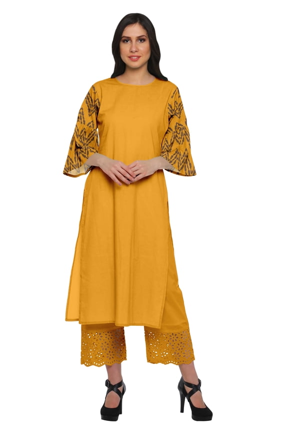 Cotton Slub Bell Sleeve Kurta Palazzo Sets For Women Ethnic Clothing