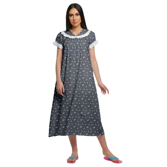 Moomaya Cotton V-Neck Sleepwear For Ladies Short Sleeve WoMen's Nightdress