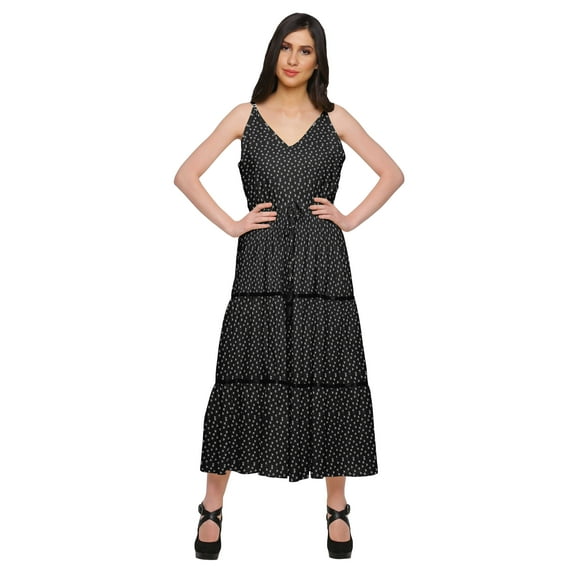 Moomaya Cotton V Neck Sleeveless Long maxi Dress Spaghetti Strap Casual Clothing