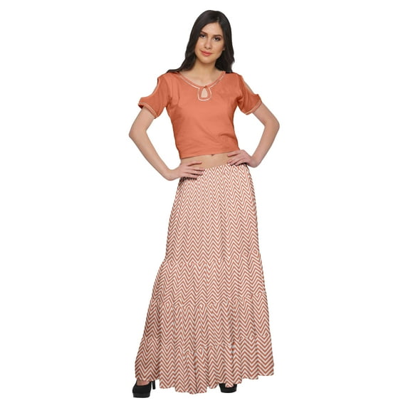 Moomaya Crop Top And Flared Skirt Set Printed Ethnic Rayon Dresses For Women