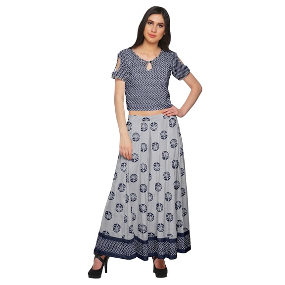 Moomaya Crop Top And Palazzo Set Party Wear Printed Santoon Ethnic Set For Girl