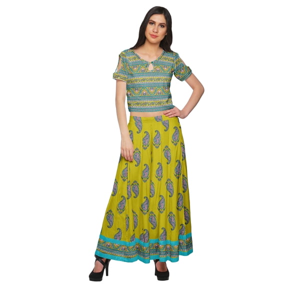 Moomaya Crop Top And Palazzo Set Party Wear Printed Santoon Ethnic Set For Girl
