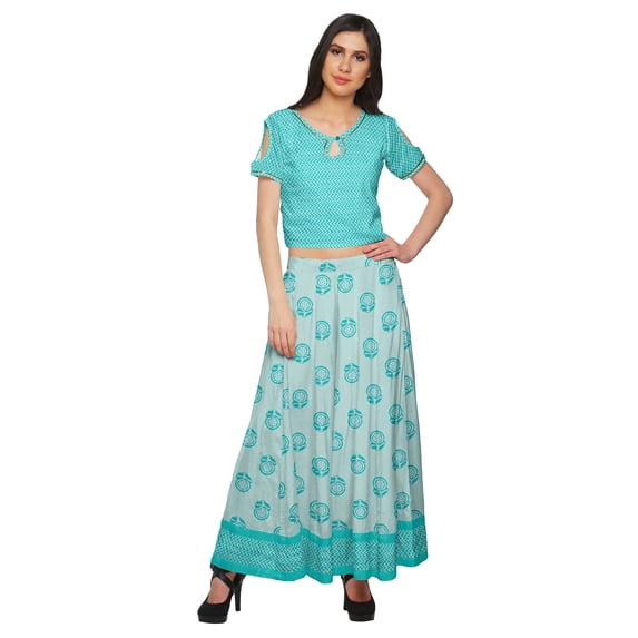 Moomaya Crop Top And Palazzo Set Party Wear Printed Santoon Ethnic Set For Girl