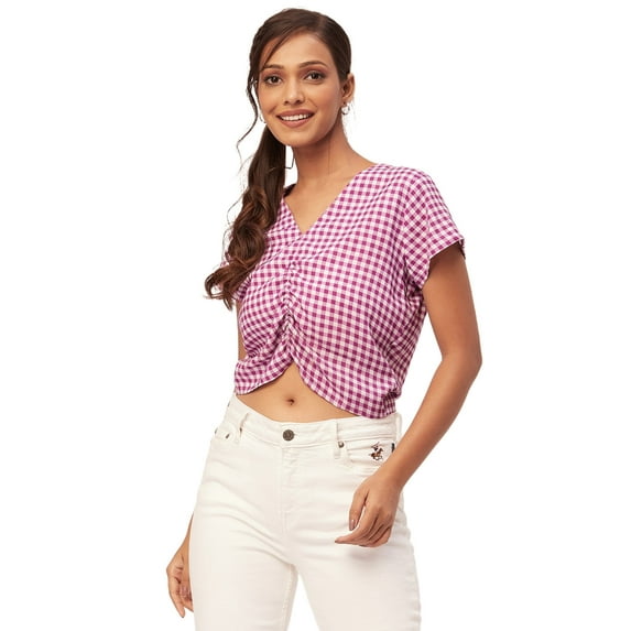 Moomaya Crop Tops For Women, Short Sleeve V-Neck Casual Summer Viscose Tops