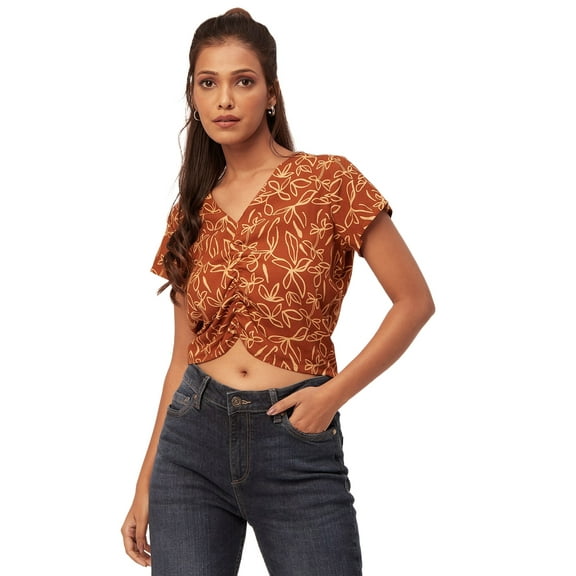 Moomaya Crop Tops For Women, Short Sleeve V-Neck Casual Summer Viscose Tops