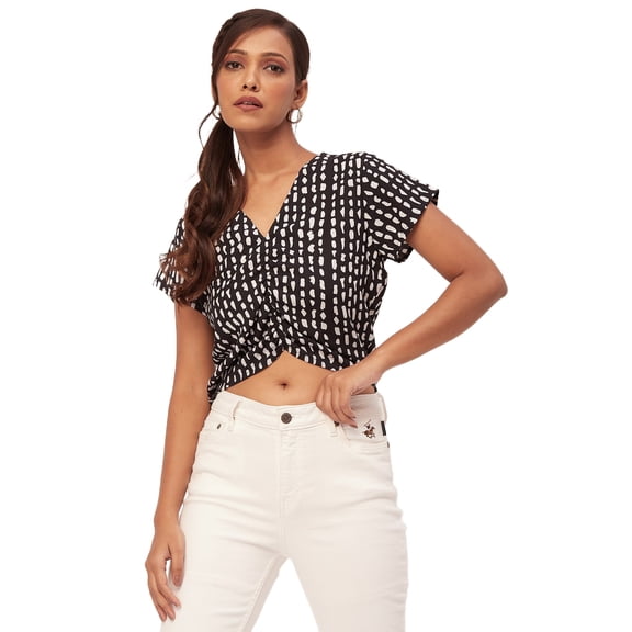 Moomaya Crop Tops For Women, Short Sleeve V-Neck Casual Summer Viscose Tops