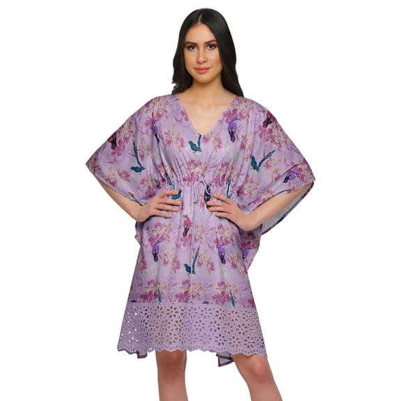 Moomaya Cutwork Lace Beach Kaftan For Women Printed Bikini Caftan Plus Size