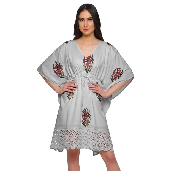 Moomaya Cutwork Lace Beach Kaftan For Women Printed Bikini Caftan Plus Size